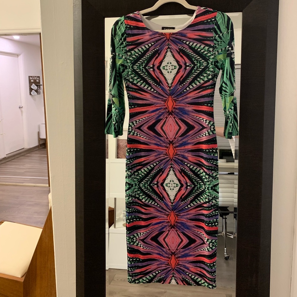 Multicolor Bebe midi dress.